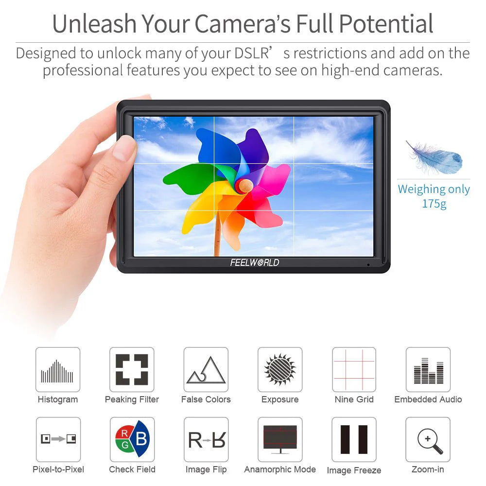 FEELWORLD S55 V3 6 Inch DSLR Camera Field Monitor FHD IPS Support 4K HDMI Input Output Tilt Arm Power Output