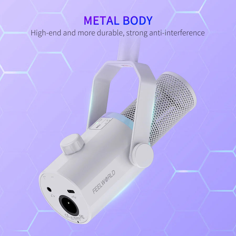 FEELWORLD PM1 XLR/USB Dynamic Microphone Kit with Boom Arm Stand for PC Gaming, Podcasting Recording, Streaming, Home Studio