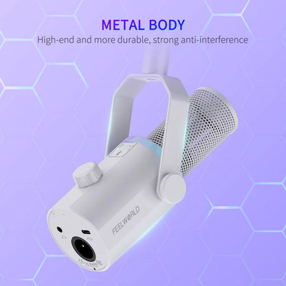 FEELWORLD PM1 XLR/USB Dynamic Microphone Kit with Boom Arm Stand for PC Gaming, Podcasting Recording, Streaming, Home Studio