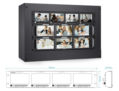 FEELWORLD Q41 Quad 4.5" 2RU Rack Mount Monitor 3G-SDI 4KHDMI AV Input and output