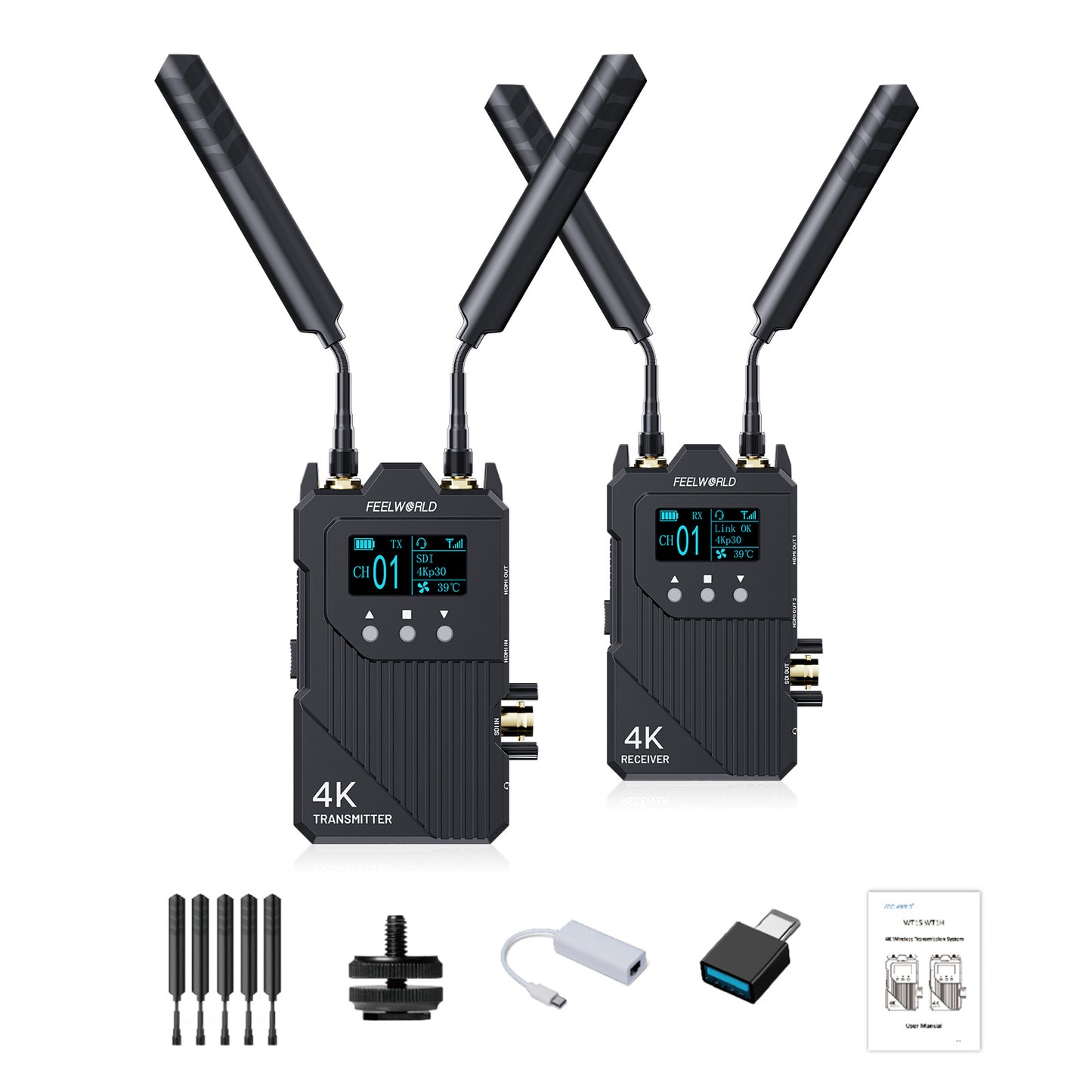 FEELWORLD WT1S/WT1H 4K Wireless Video Transmission System SDI+Dual HDMI Full Duplex Intercom Live Streaming