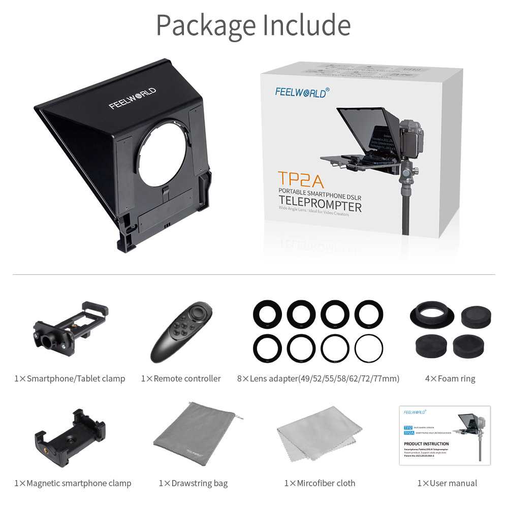 FEELWORLD TP2A Portable 8-inch Teleprompter supports up to 8" Smartphone/Tablet Prompting Smartphone DSLR Shooting with Remote Control & Lens Adapter Rings