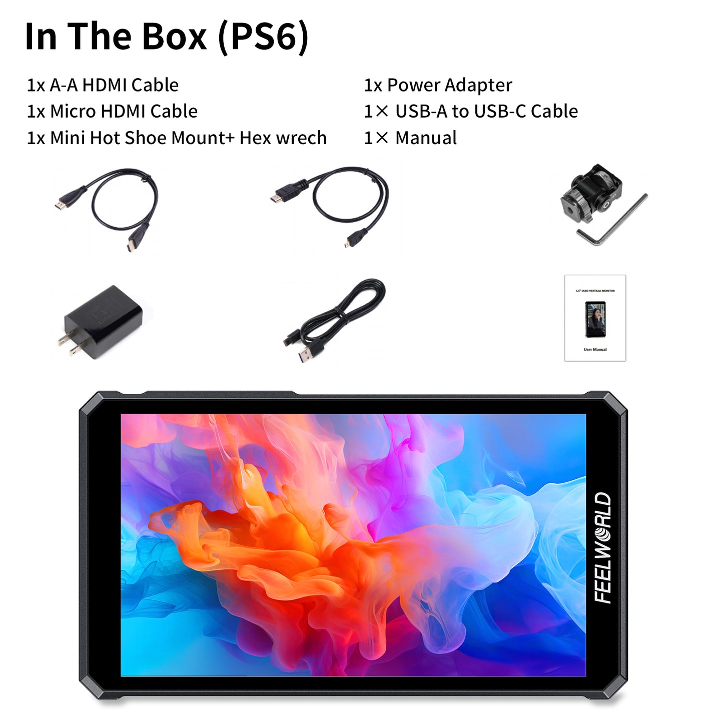 FEELWORLD PS6 5.5 Inch 550nit OLED Vertical Horizontal Camera Field Video Monitor Touch Screen 4K HDMI