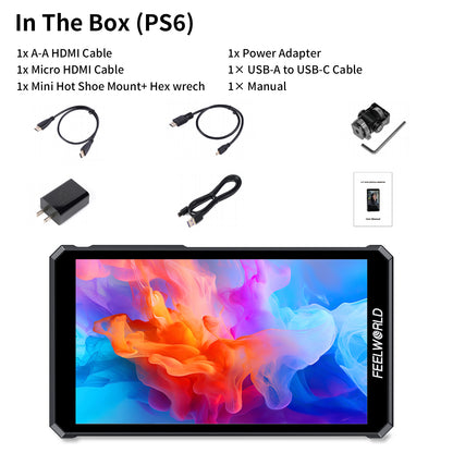 FEELWORLD PS6 5.5 Inch 550nit OLED Vertical Horizontal Camera Field Video Monitor Touch Screen 4K HDMI