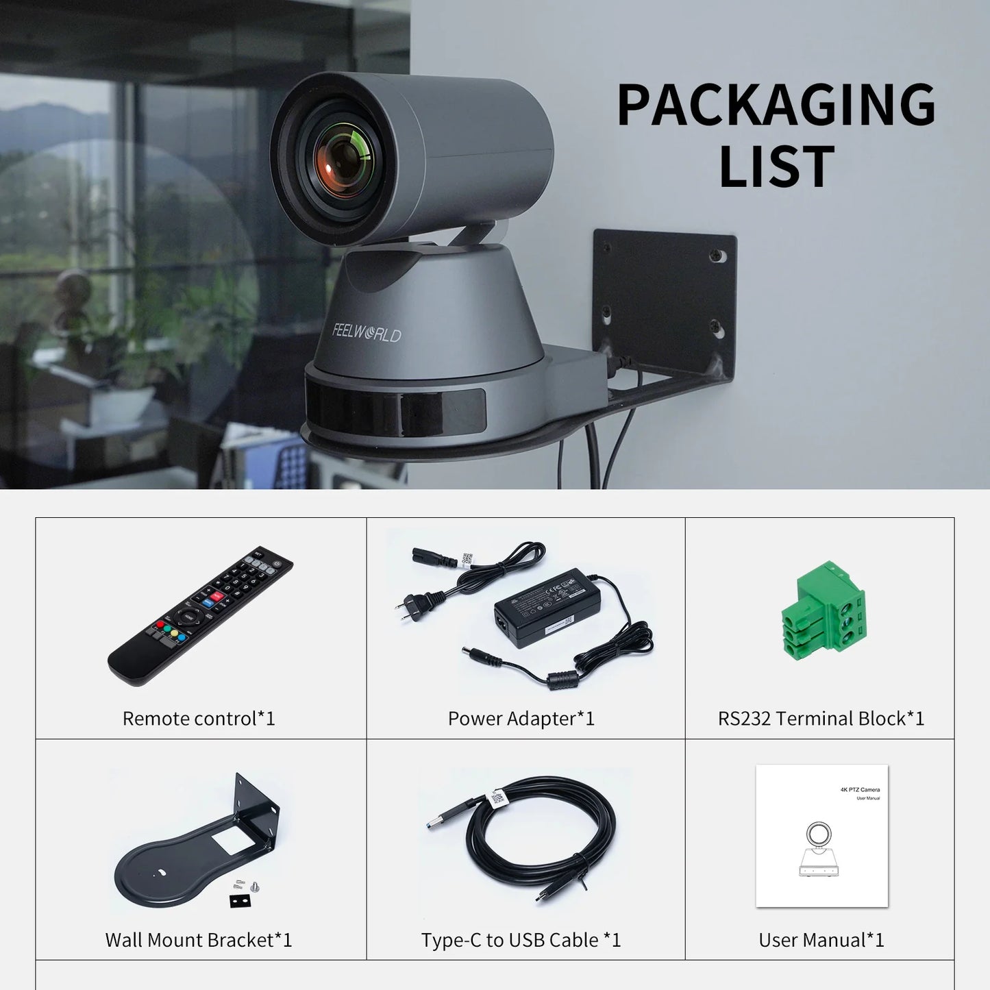 FEELWORLD 4K12X 4K PTZ Camera 12X Optical Zoom AI Tracking HDMI USB IP Remote Control