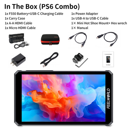 FEELWORLD PS6 5.5 Inch 550nit OLED Vertical Horizontal Camera Field Video Monitor Touch Screen 4K HDMI