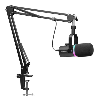 FEELWORLD PM1 XLR/USB Dynamic Microphone Kit with Boom Arm Stand for PC Gaming, Podcasting Recording, Streaming, Home Studio