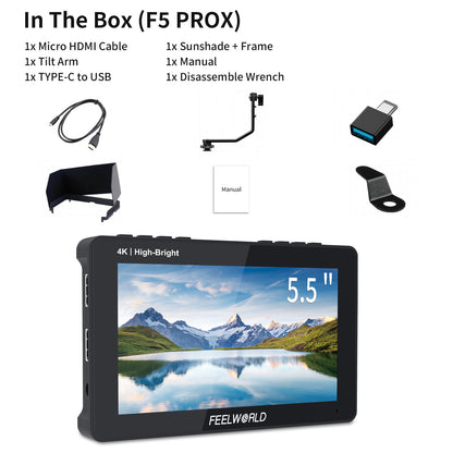 FEELWORLD F5 PROX 5.5 Inch 1600nit High Bright DSLR Camera Field Monitor F970 Install and Power Kit