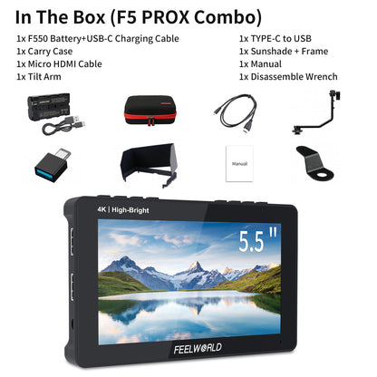 FEELWORLD F5 PROX 5.5 Inch 1600nit High Bright DSLR Camera Field Monitor F970 Install and Power Kit