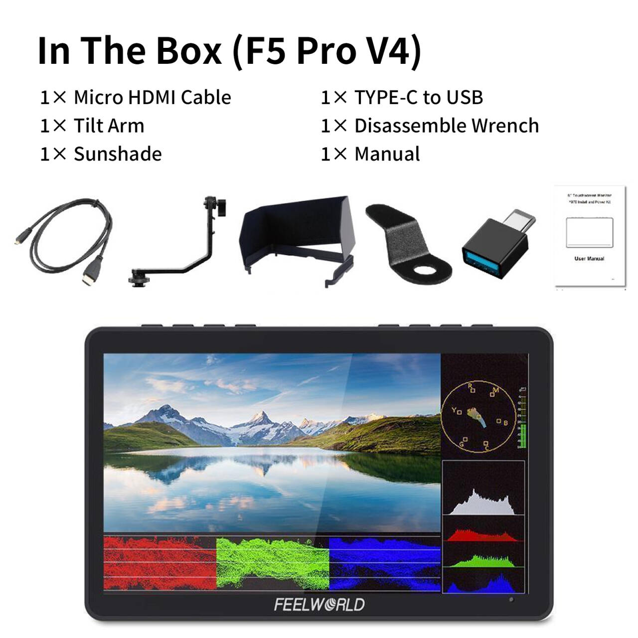 FEELWORLD F5 Pro V4 6 Inch Touch Screen 3D LUT DSLR Camera Field Monitor with F970 External Kit
