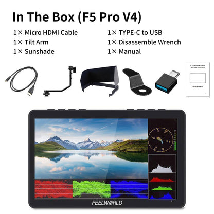 FEELWORLD F5 Pro V4 6 Inch Touch Screen 3D LUT DSLR Camera Field Monitor with F970 External Kit