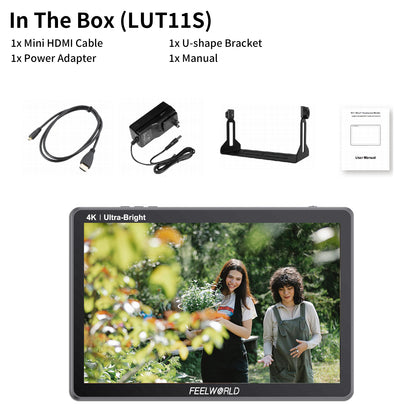 FEELWORLD LUT11S\LUT11H 10.1 Inch Ultra Bright 2000nit DSLR Camera Field Monitor Touch Screen 3G-SDI 4K HDMI F970 External Power and Install Kit