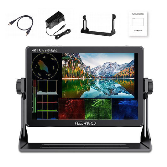 FEELWORLD LUT11S 10.1 Inch Ultra Bright 2000nit DSLR Camera Field Monitor Touch Screen 3G-SDI 4K HDMI F970 External Power and Install Kit