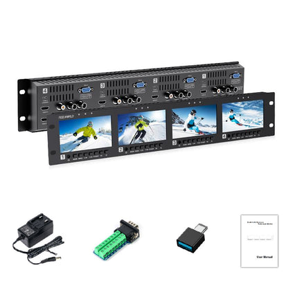 FEELWORLD Q41 Quad 4.5" 2RU Rack Mount Monitor 3G-SDI 4KHDMI AV Input and output