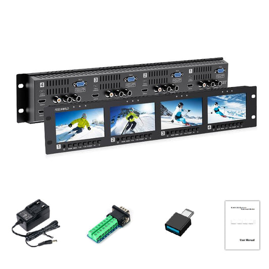 FEELWORLD Q41 Quad 4.5" 2RU Rack Mount Monitor 3G-SDI 4KHDMI AV Input and output