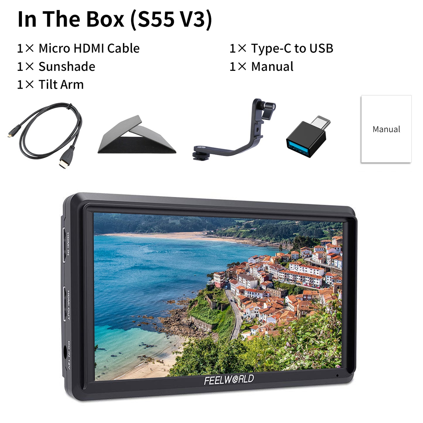 FEELWORLD S55 V3 6 Inch DSLR Camera Field Monitor FHD IPS Support 4K HDMI Input Output Tilt Arm Power Output