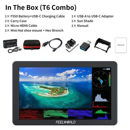 FEELWORLD T6 6-Inch Camera Field Video Monitor Aluminium Housing 4K HDMI USB-C Power Input