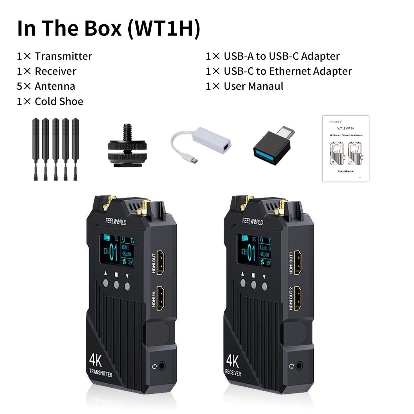 FEELWORLD WT1S/WT1H 4K Wireless Video Transmission System SDI+Dual HDMI Full Duplex Intercom Live Streaming