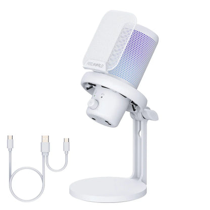 FEELWORLD VM1 USB Condenser Gaming Microphone for Streaming Noise Cancellation Mute RGB Light Desktop Stand