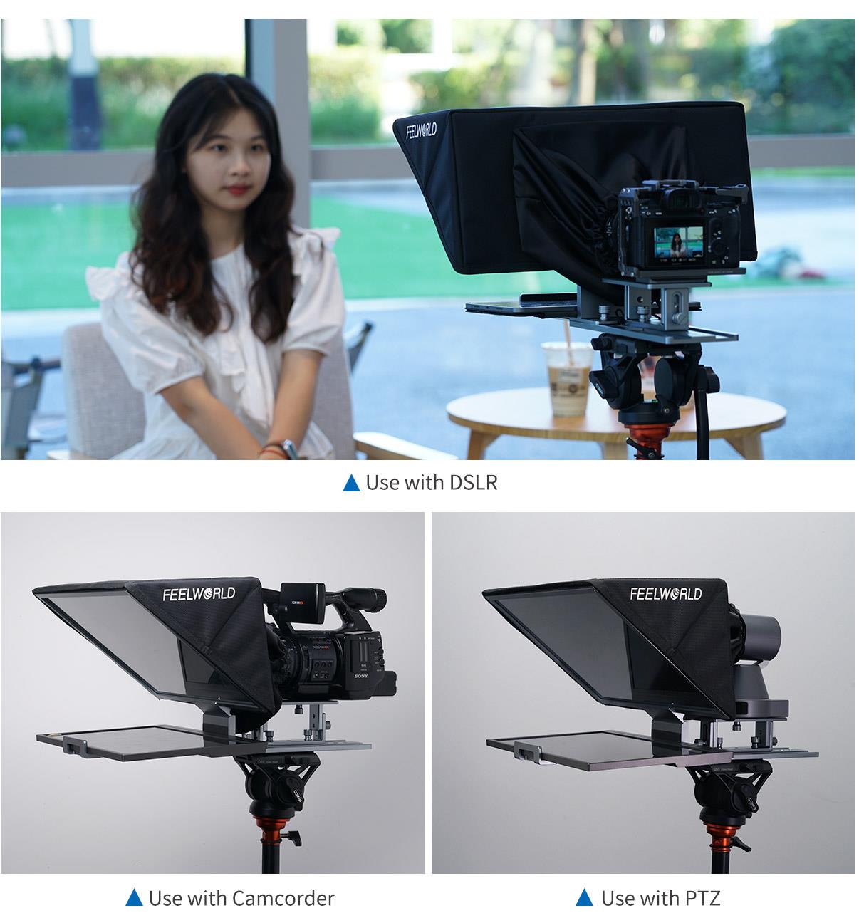 FEELWORLD TP16 16-inch Folding Teleprompter supports up to 16" Tablet Horizontal Vertical Prompting Bluetooth Remote Control
