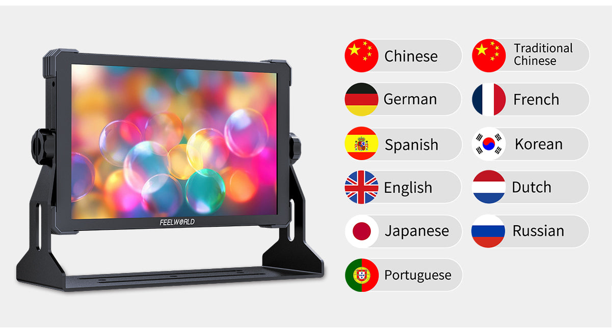 FEELWORLD T10 10.1 Inch 500nit Aluminium DSLR Camera Field Monitor External Install and Power Kit