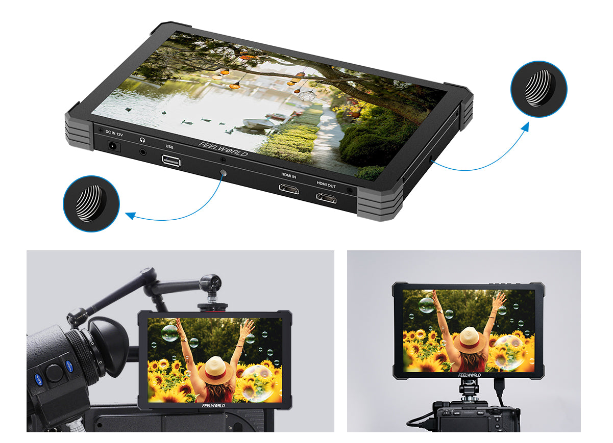 FEELWORLD T10 10.1 Inch 500nit Aluminium DSLR Camera Field Monitor External Install and Power Kit