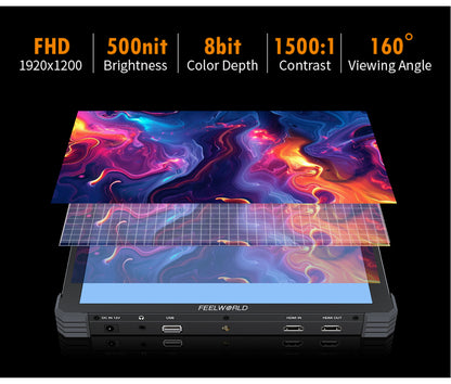 FEELWORLD T10 10.1 Inch 500nit Aluminium DSLR Camera Field Monitor External Install and Power Kit