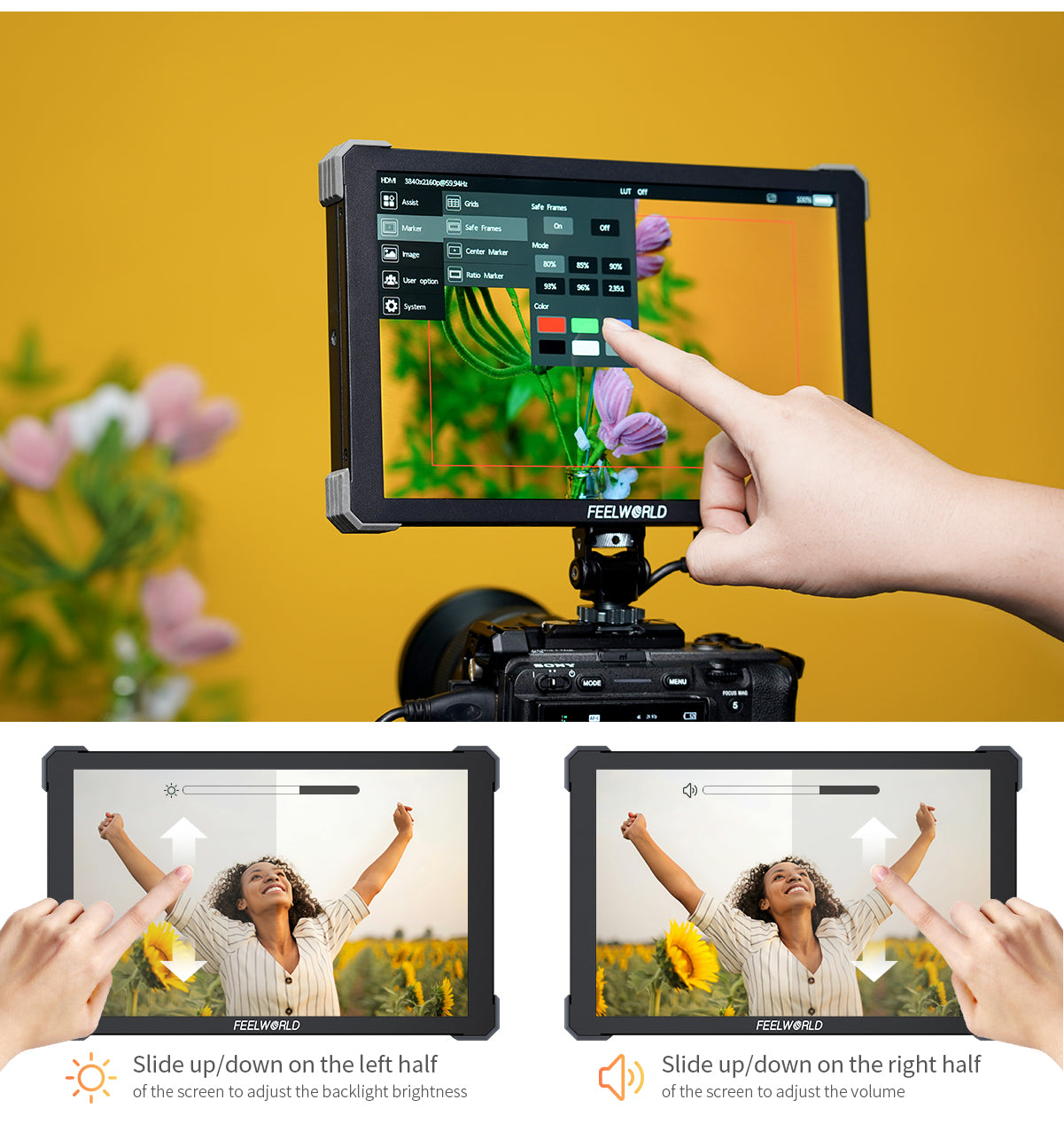 FEELWORLD T10 10.1 Inch 500nit Aluminium DSLR Camera Field Monitor External Install and Power Kit