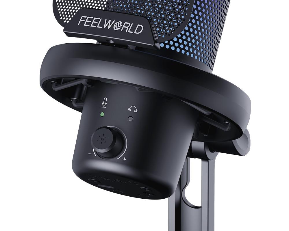 FEELWORLD VM1 USB Condenser Gaming Microphone for Streaming Noise Cancellation Mute RGB Light Desktop Stand