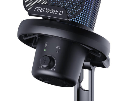 FEELWORLD VM1 USB Condenser Gaming Microphone for Streaming Noise Cancellation Mute RGB Light Desktop Stand