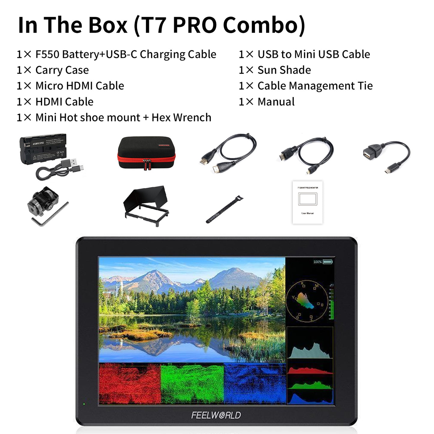 FEELWORLD T7 PRO/T7S PRO 7-inch 2000NIT Ultra High Brightness Field Camera Monitor Aluminium Housing 3G SDI 4K HDMI 60Hz